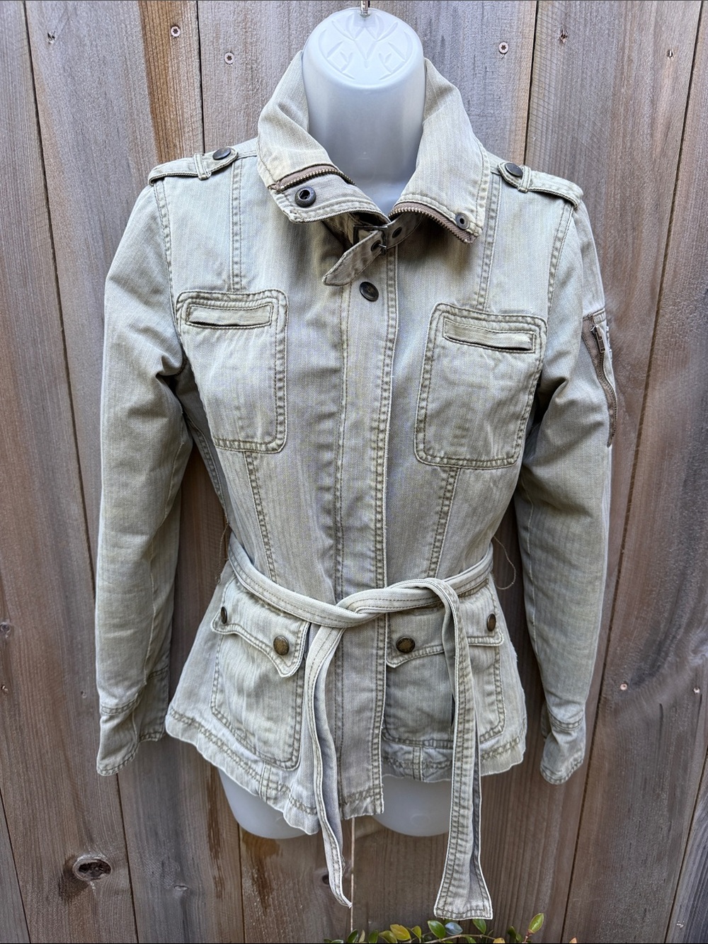 HALOGEN XS Olive Khaki Utility Safari Field Jacket Belted 100% Cotton Nordstrom